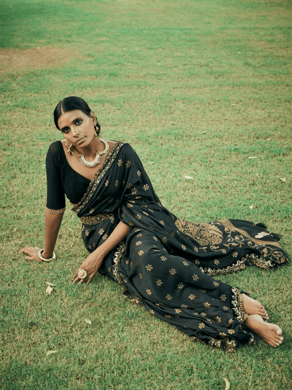 Black Handloom moonga Silk