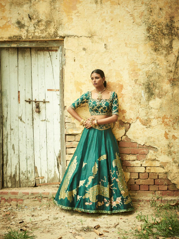 Hunter Green Lehenga in heavy organza fabric