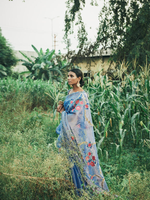 Comflower blue handloom chanderi Silk