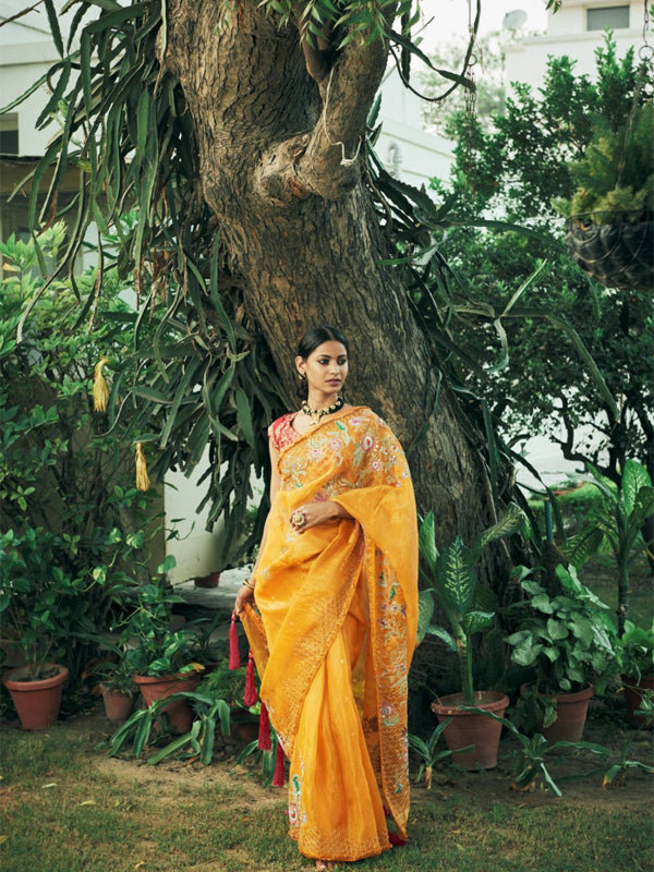 Tangerine Handloom chanderi Silk