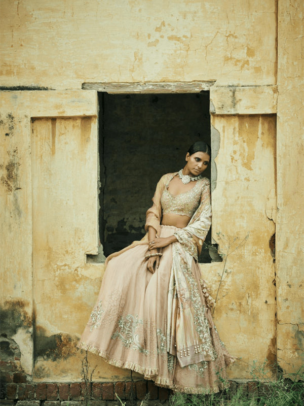 Silvery pink banarasi handwoven