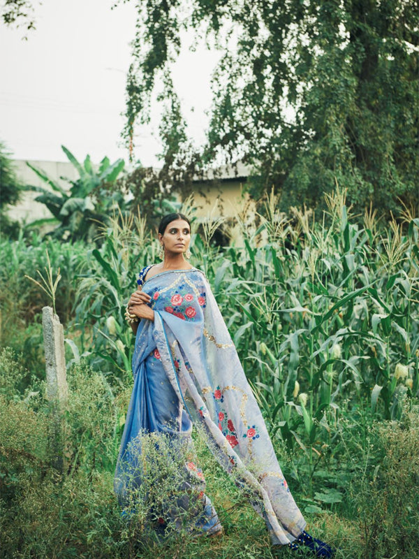 Comflower blue handloom chanderi Silk