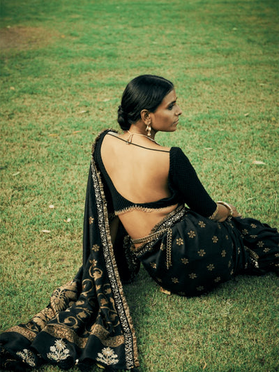 Black Handloom moonga Silk