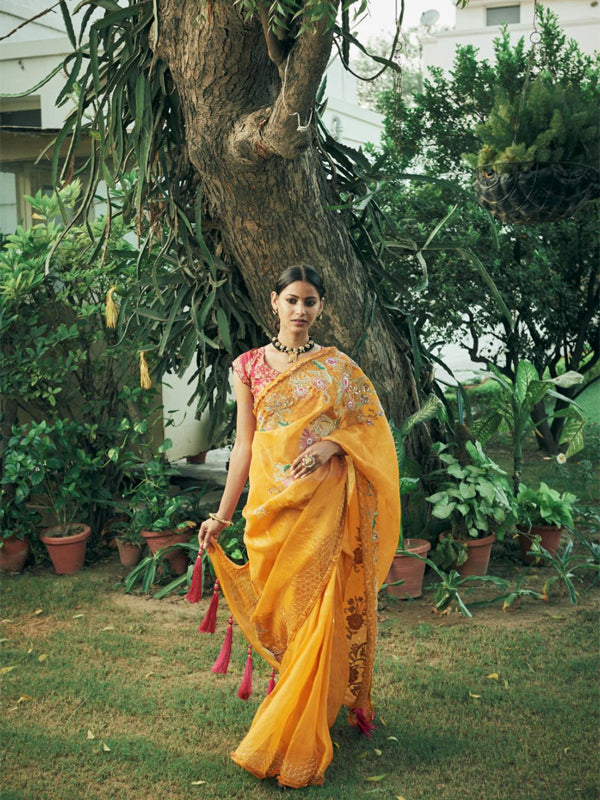 Tangerine Handloom chanderi Silk