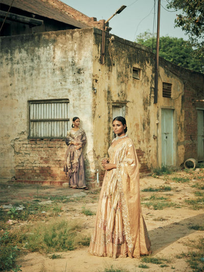 Silvery pink banarasi handwoven