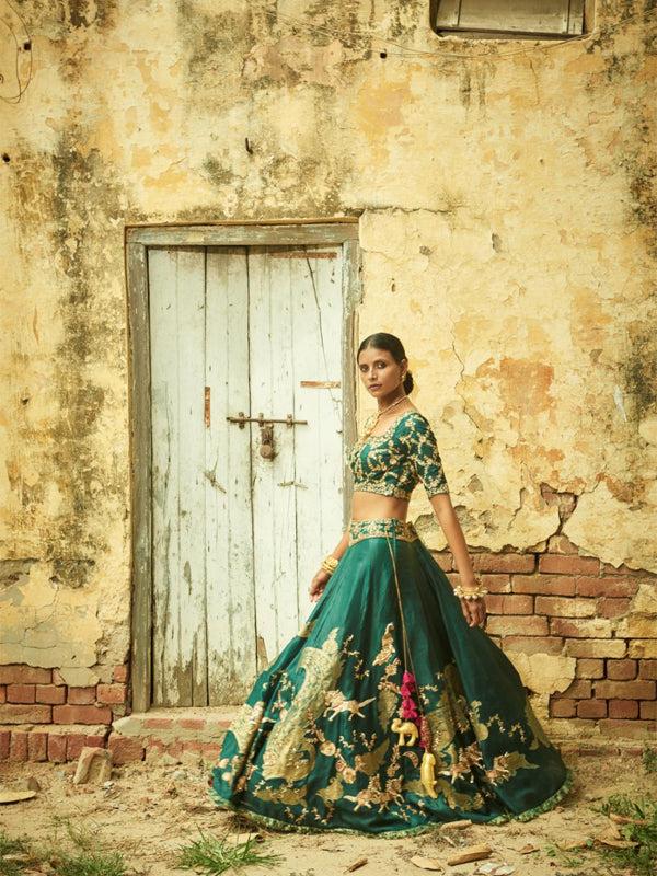 Hunter Green Lehenga in heavy organza fabric