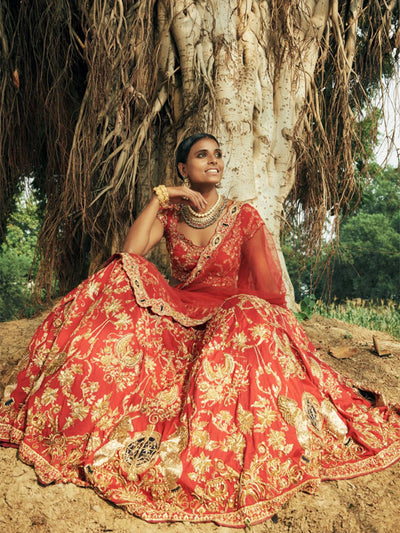 Sindoori Red silk lehenga