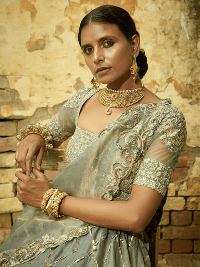 Brunt copper lehenga in handloom chanderi silk