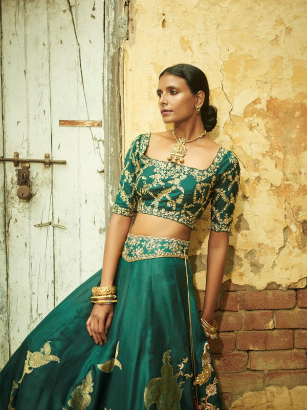 Hunter Green Lehenga in heavy organza fabric
