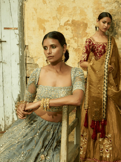 Coventry Grey Lehenga in handloom chanderi silk